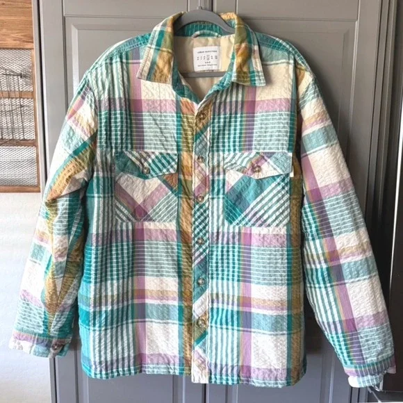 UO Men's Eclectic Grandpa Skater Plaid Seersucker Shirt Jacket,Multi, L - Picture 2 of 16